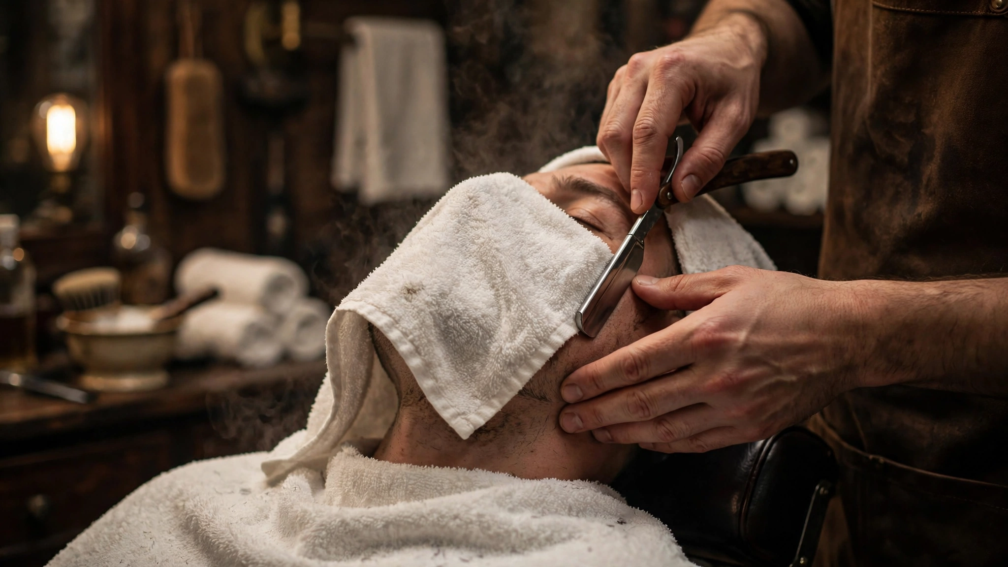 Hot towel straight razor shave