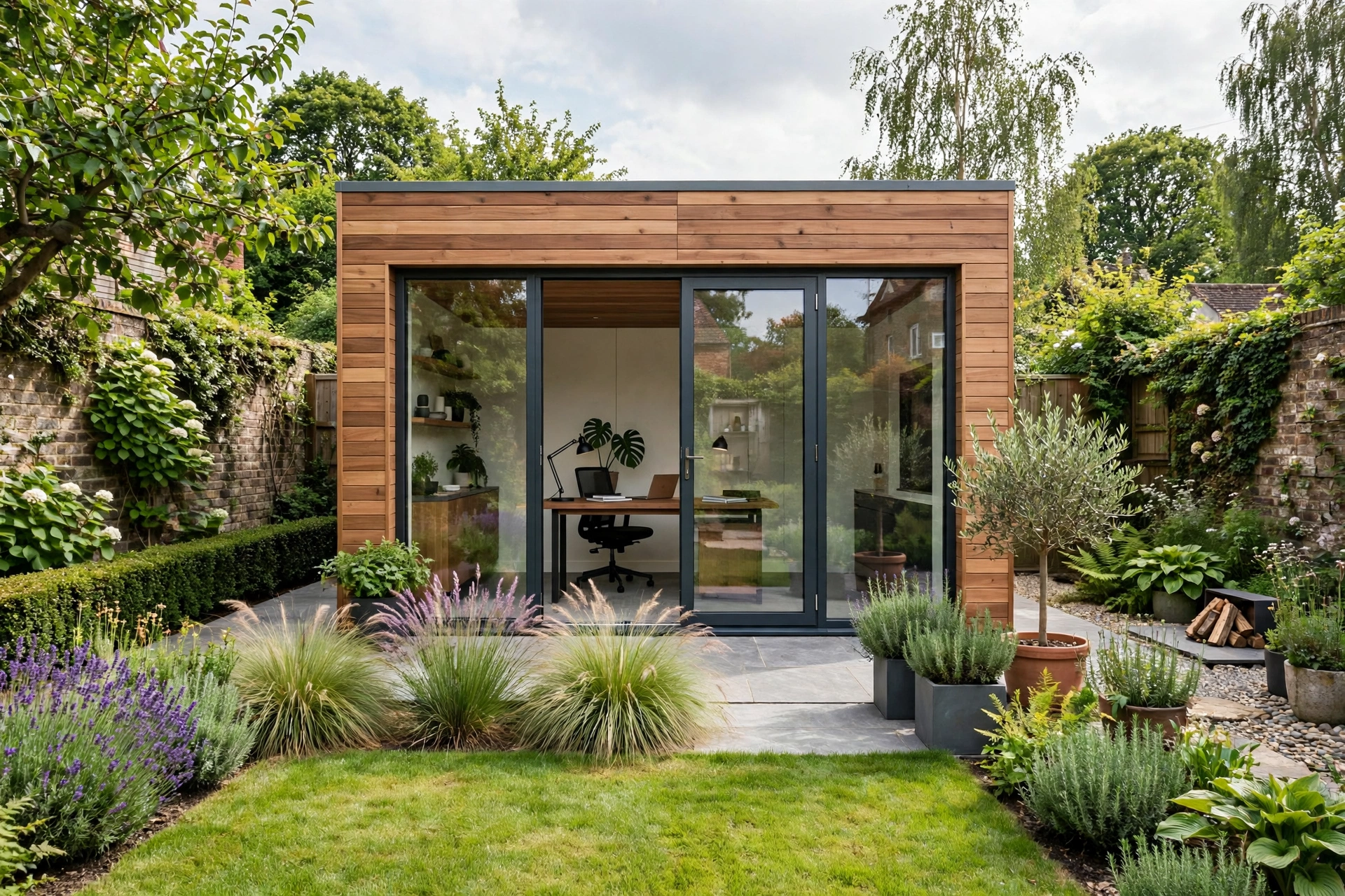 A timber clad insulated garden room used as an office