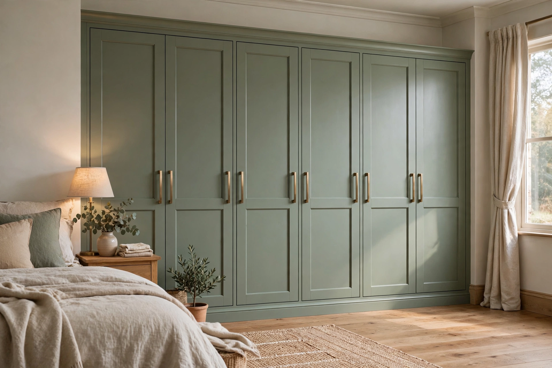Custom fitted wardrobes painted in dark blue