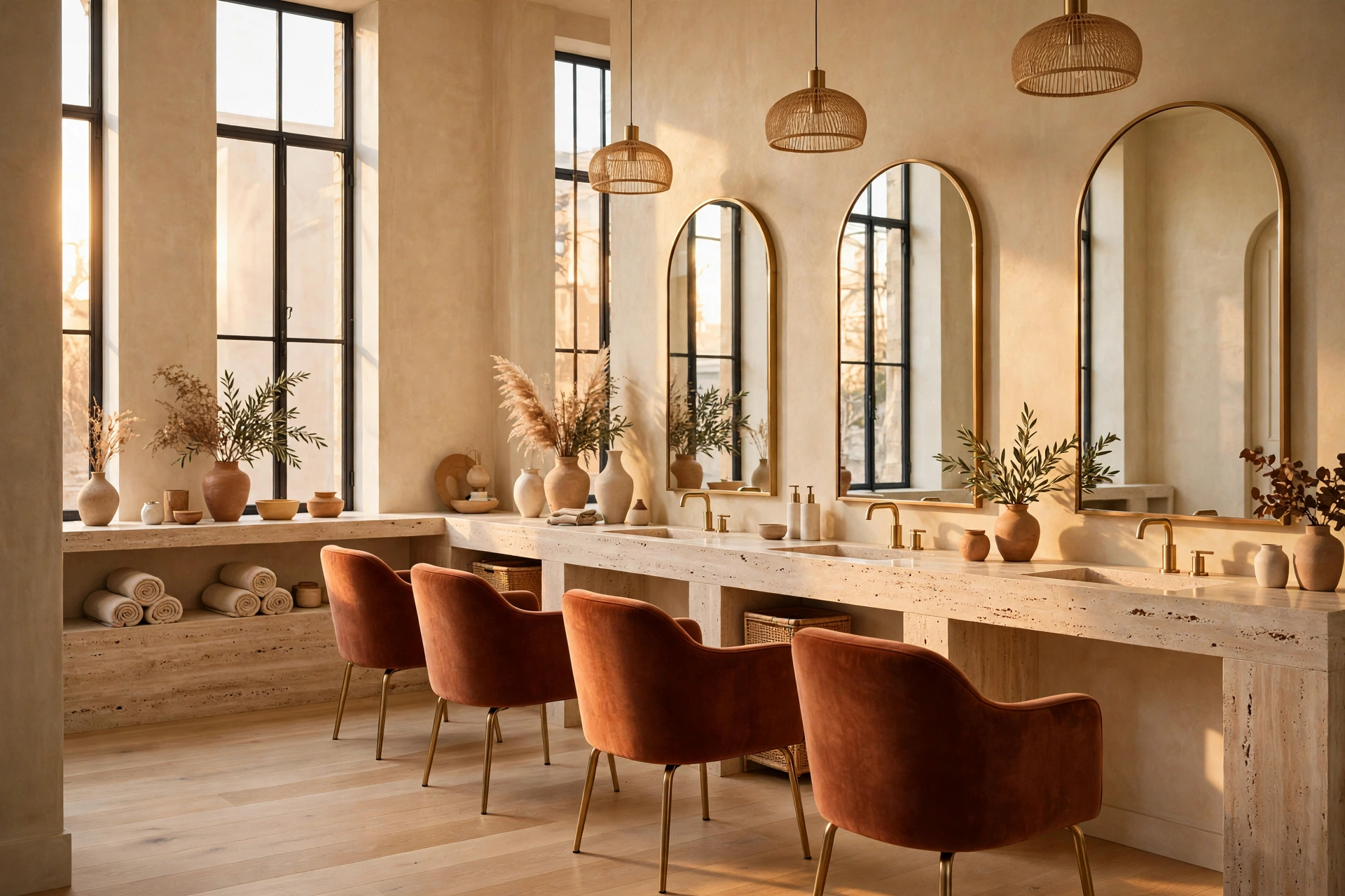 Warm elegant interior of Opal and Oak hair atelier