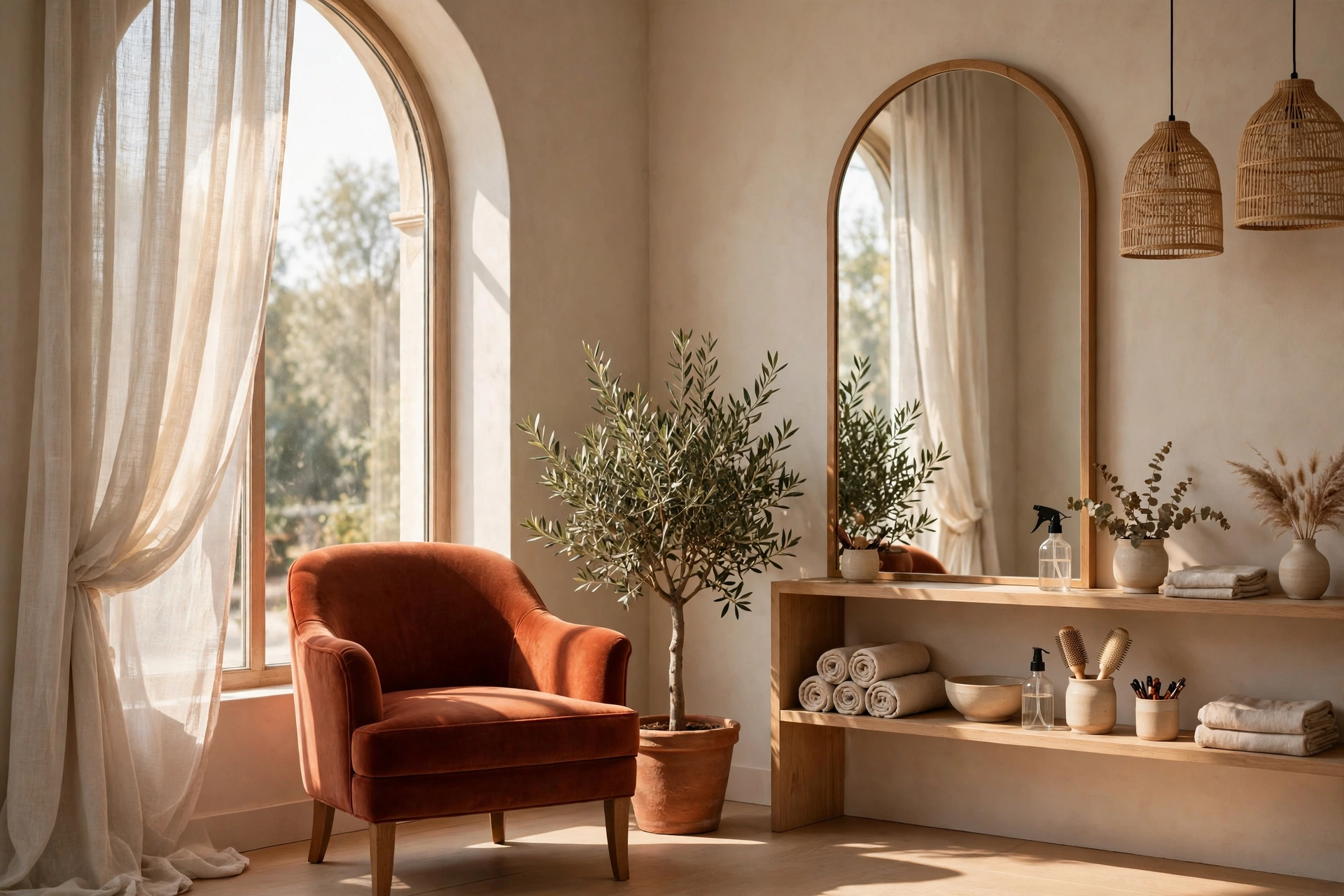 Sunlit corner of the Opal and Oak salon