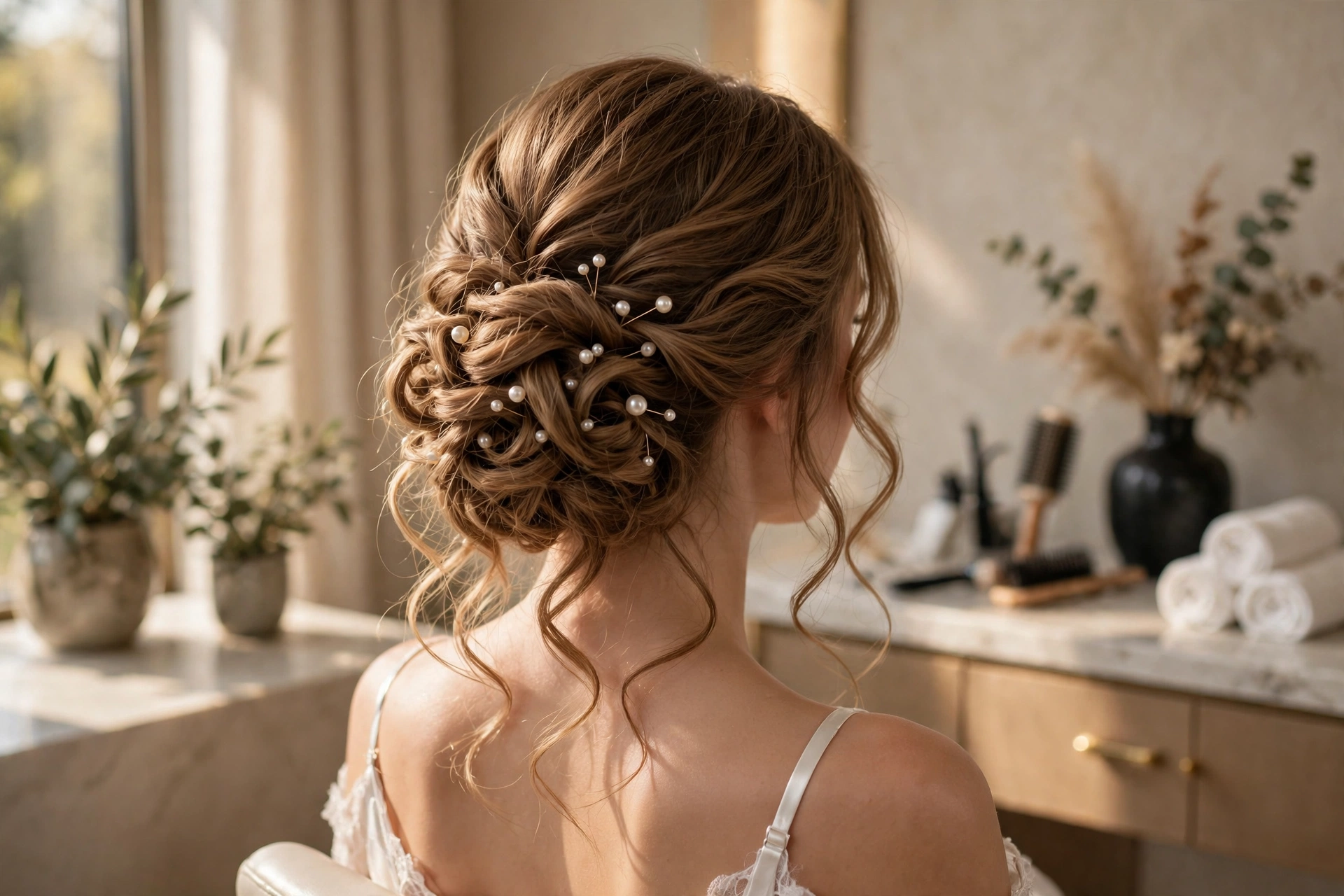 Bridal updo styled at Opal and Oak