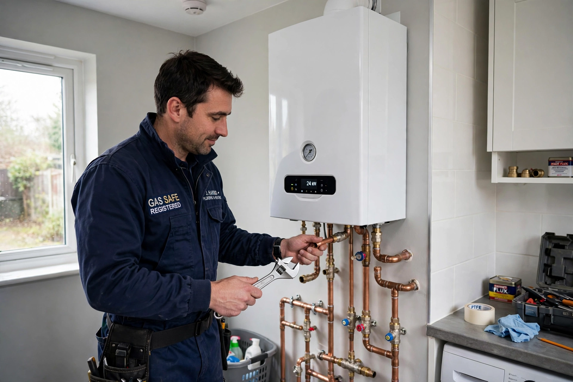 Gas Safe engineer fitting a new boiler