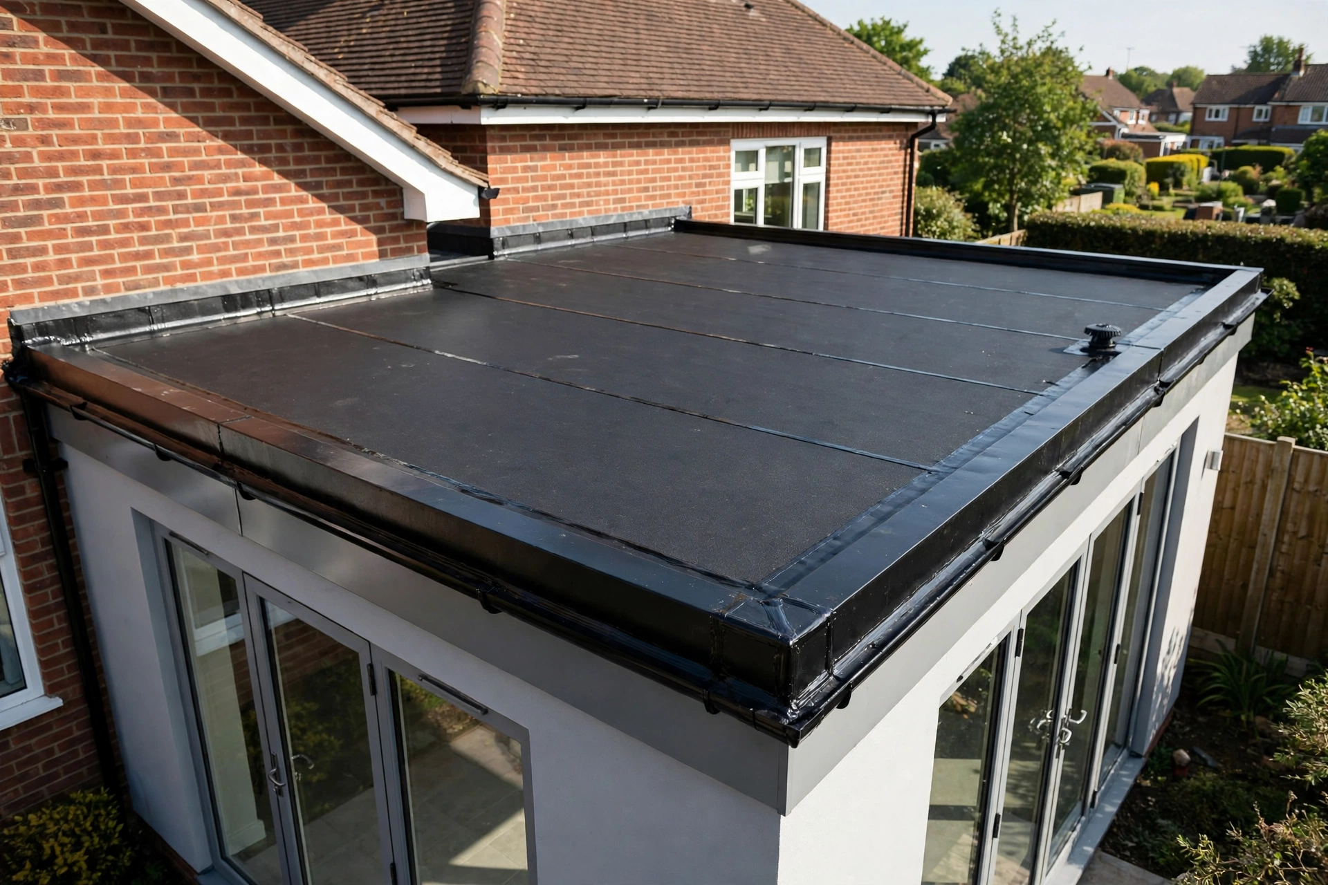 Seamless EPDM rubber flat roof installation