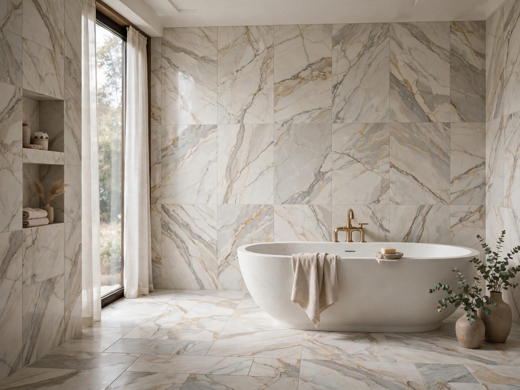 Natural marble stone tiles in a luxury bathroom